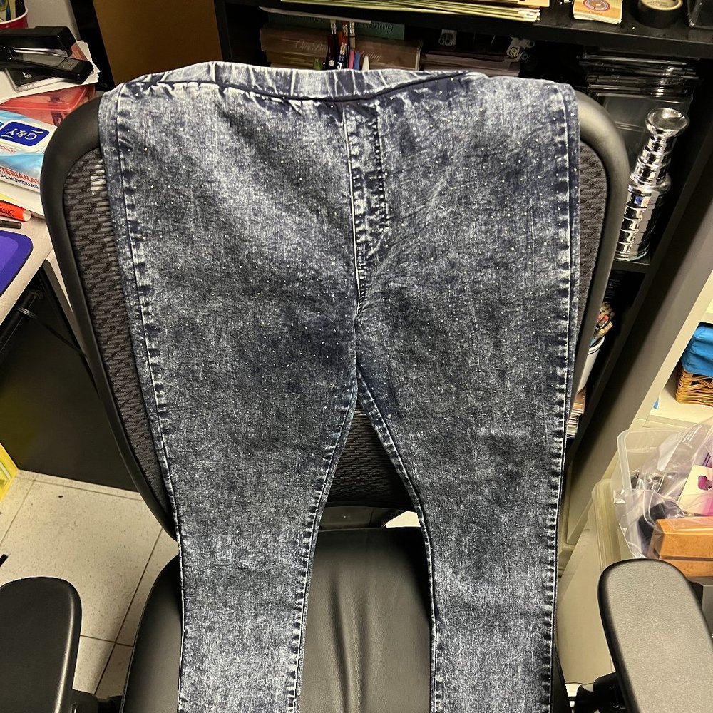 Women's Vocal Leggings-Dark Blue with tiny rhinestones throughout-Size Large